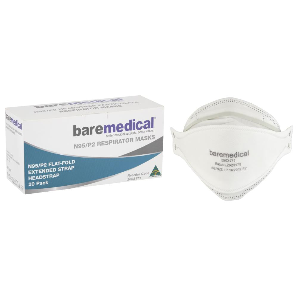 N95/p2 Mask Flat Fold Extended Headstrap Particulate Respirator “aus Made” Baremedical