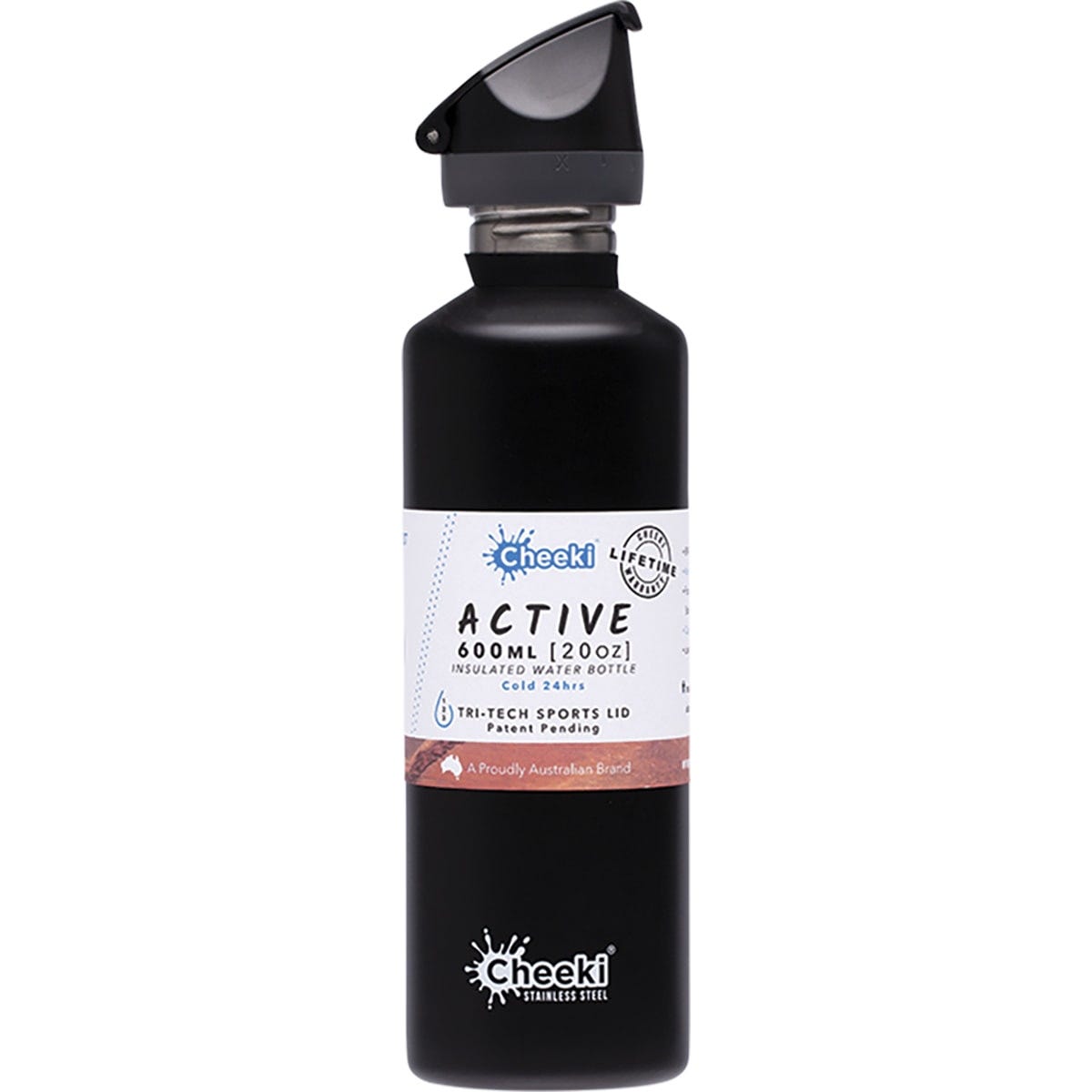 Stainless Steel Bottle Insulated Black Sports Lid 600ml