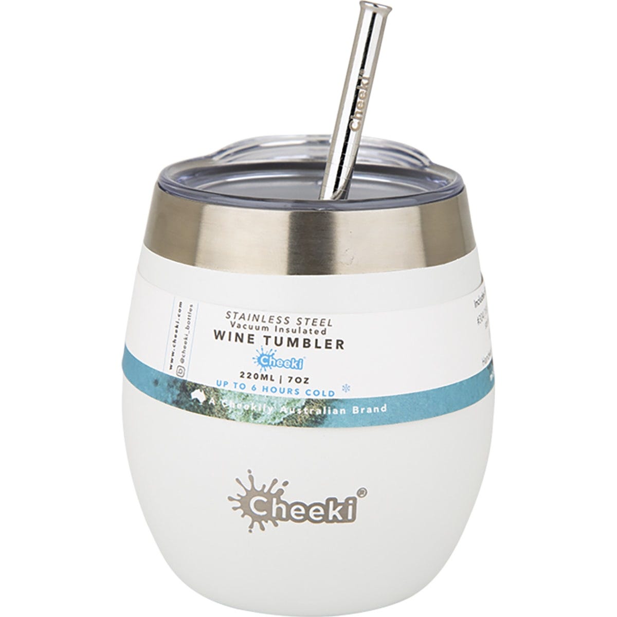 Insulated Wine Tumbler Spirit White with S/Steel Straw 220ml