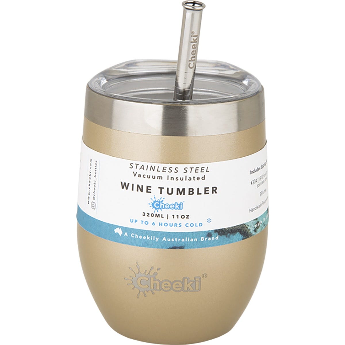Insulated Wine Tumbler Soft Gold with S/Steel Straw 320ml