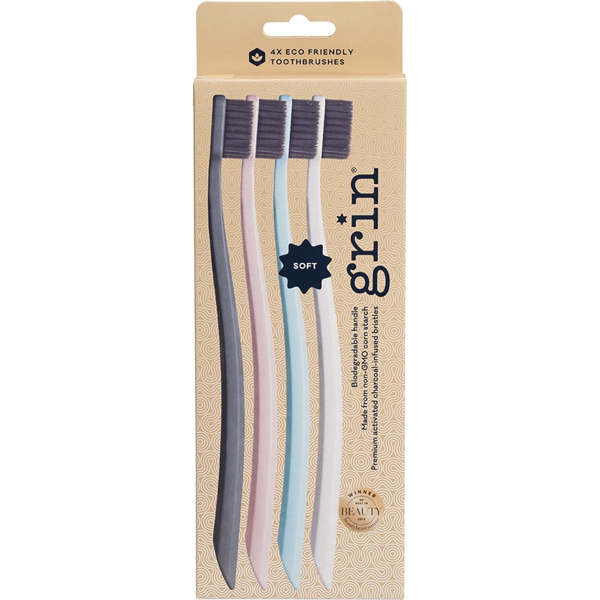 Biodegradable Toothbrush Soft Mint-Ivory-Navy-Pink 8x4pk
