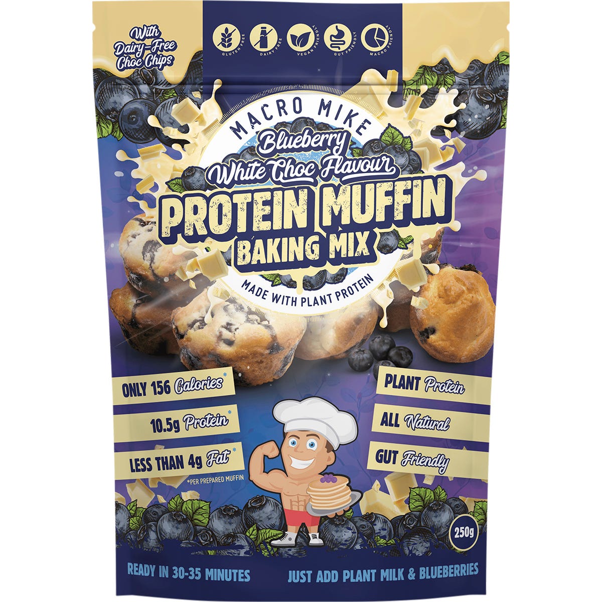 Muffin Baking Mix Almond Protein Blueberry White Choc 250g