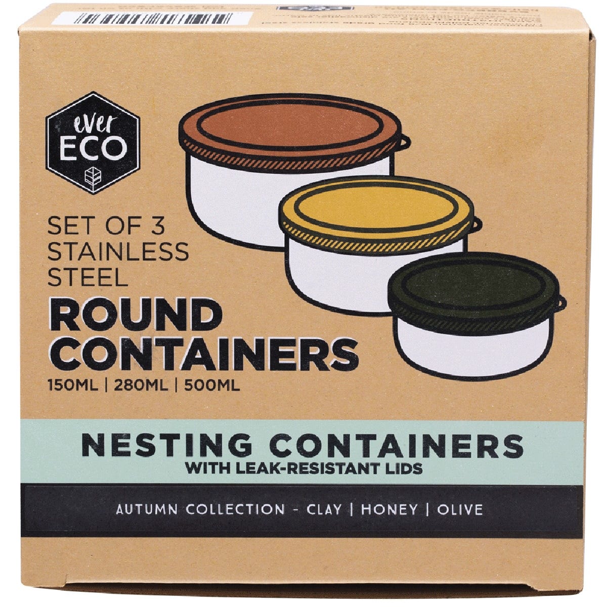 Stainless Steel Round Nesting Containers Autumn Collection 3pk