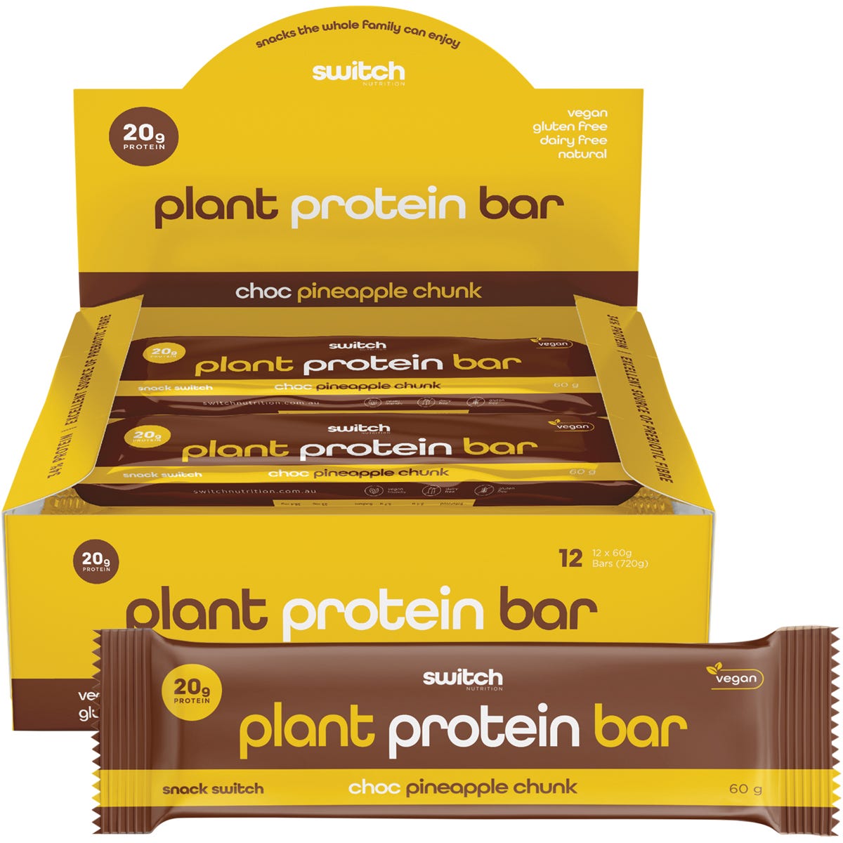 Protein Bar 20g Plant Based Choc Pineapple Chunk 12x60g