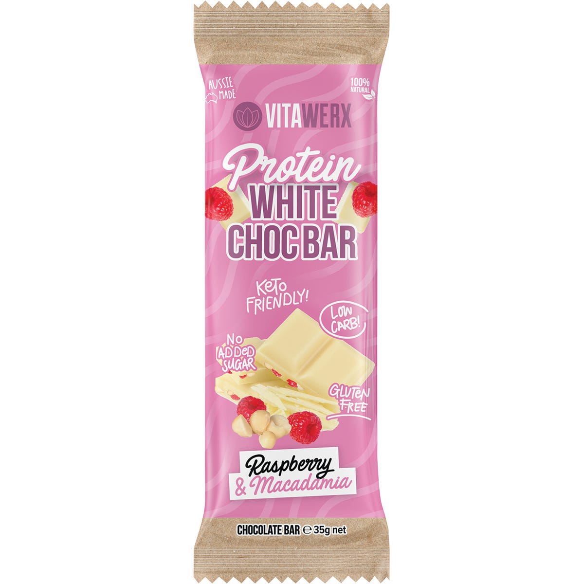 Protein White Chocolate Bar Raspberry Macadamia 12x35g
