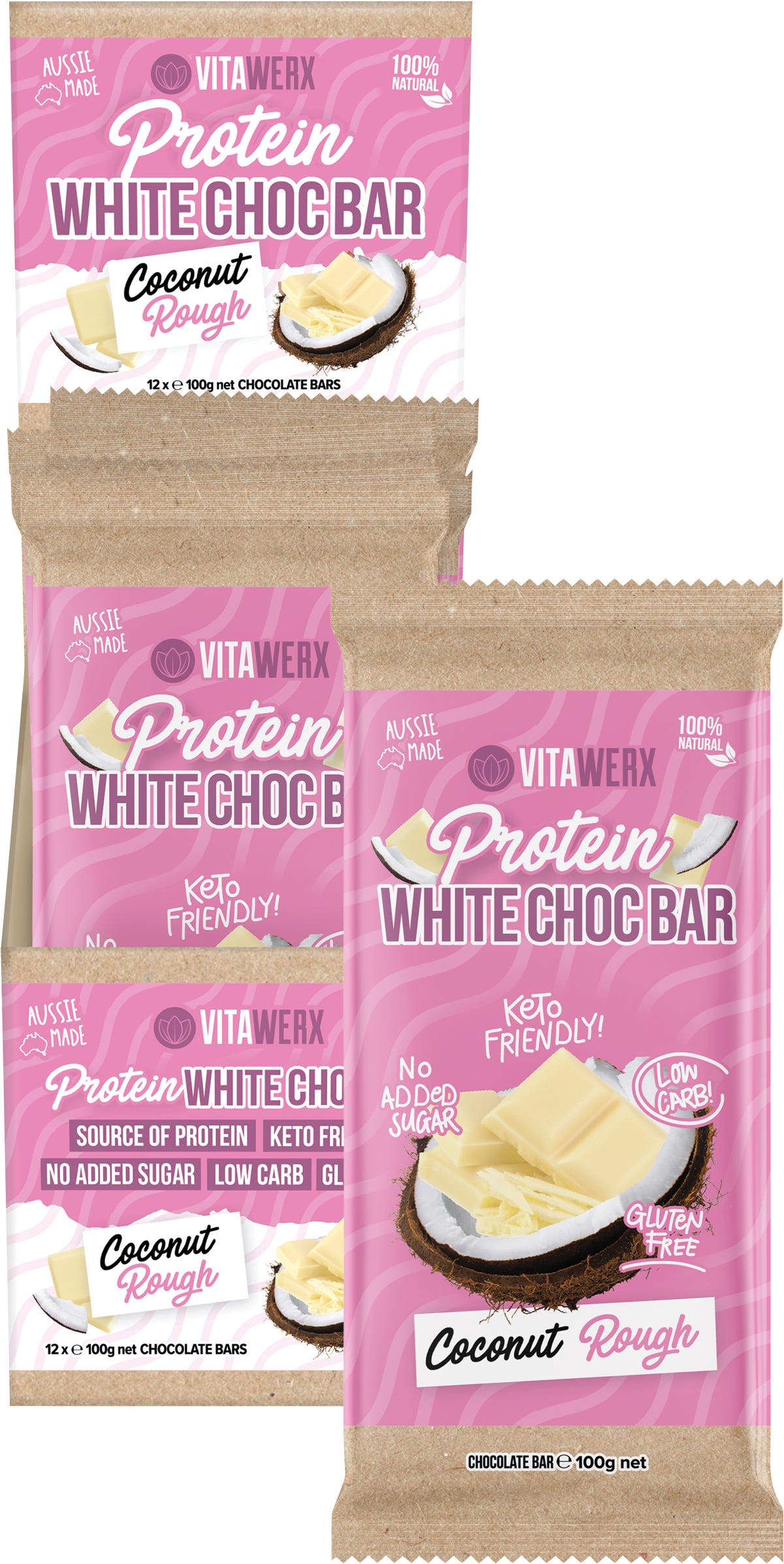 Protein White Chocolate Bar Coconut Rough 12x100g