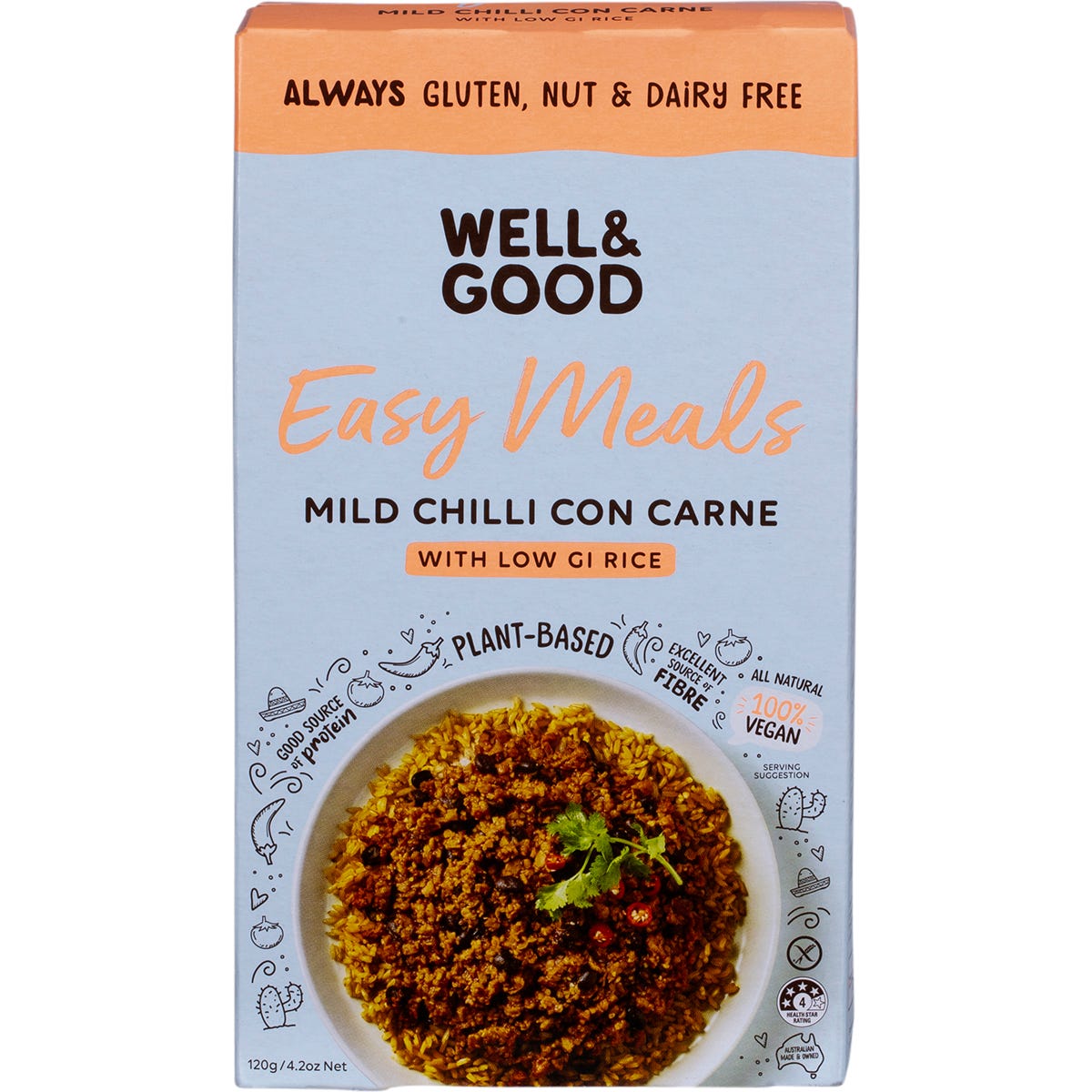 WELL & GOOD Mild Chilli Con Carne with Low GI Rice 120g