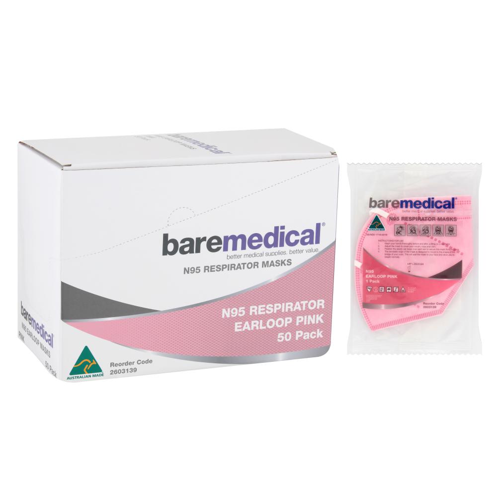 N95 Mask Vertical Flat Fold Retail Individual Pack Pink “aus Made” Baremedical