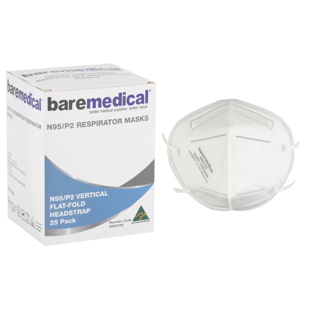 N95/p2 Mask Vertical Flat Fold Headstrap Particulate Respirator “aus Made” Baremedical
