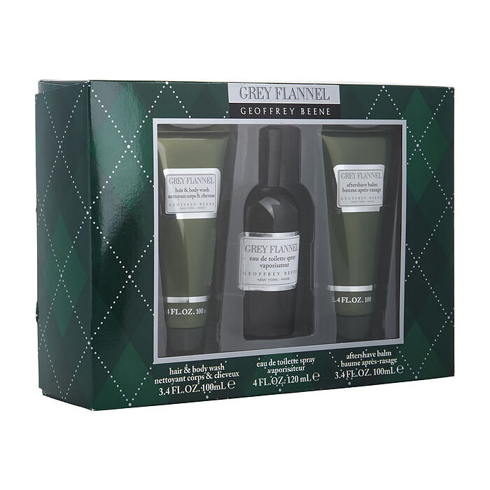 Geoffrey Beene Grey Flannel Man Set Eau De Toilette 120ml & After Shave Balm 100ml & Hair & Body Wash 100ml