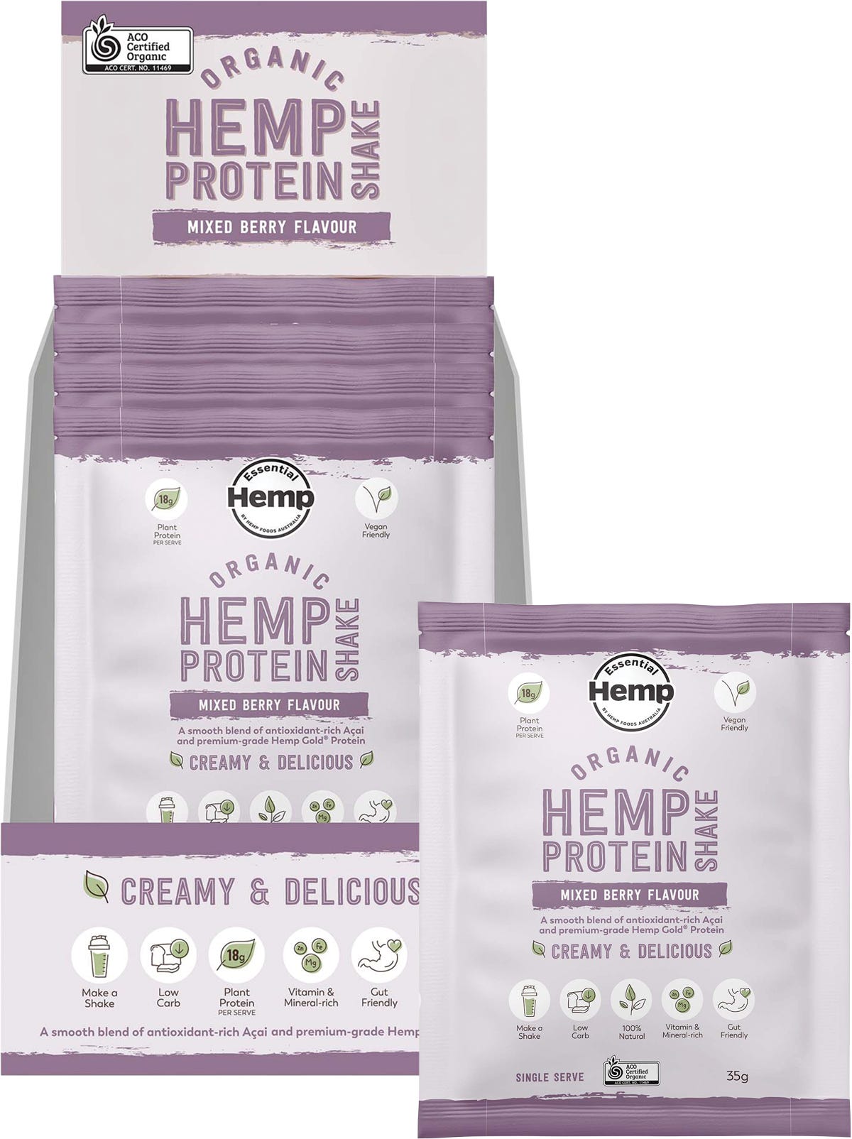 Organic Hemp Protein Shake Mixed Berry & Acai 7x35g