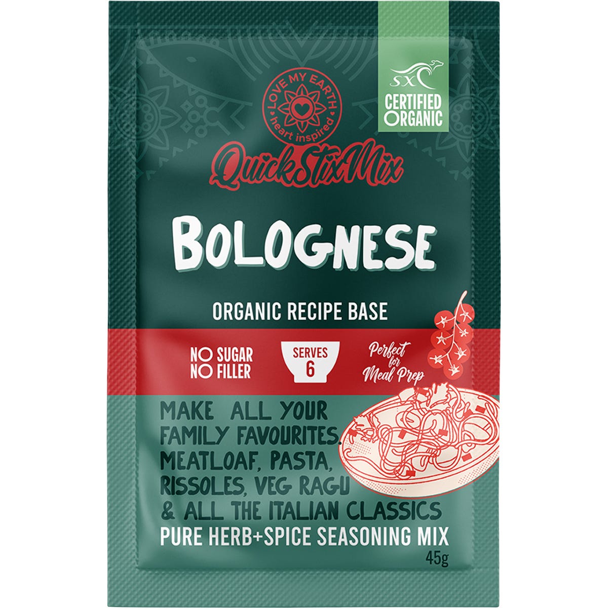 Quick Stix Mix Organic Recipe Base Bolognese 10x45g