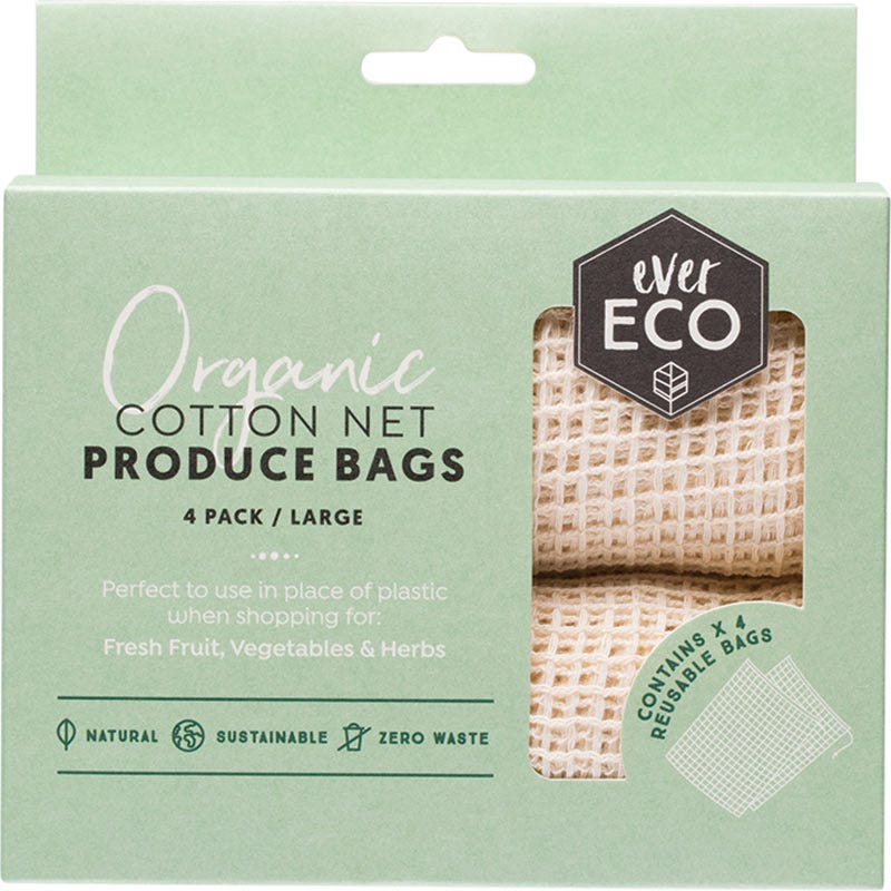 Reusable Produce Bags Organic Cotton Net 4pk