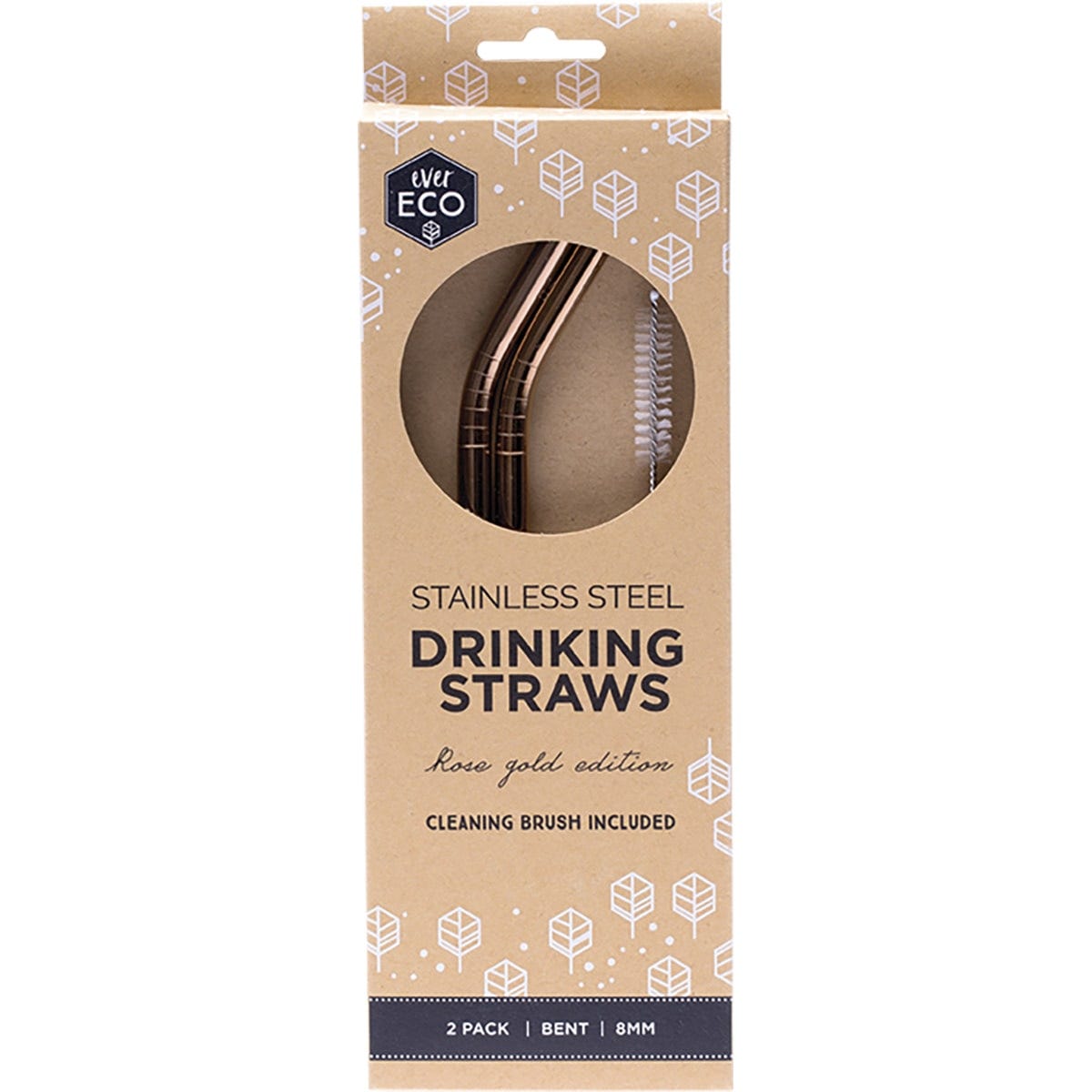 Stainless Steel Straws Bent Rose Gold 2pk
