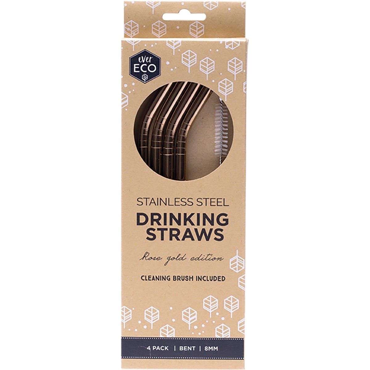 Stainless Steel Straws Bent Rose Gold 4pk