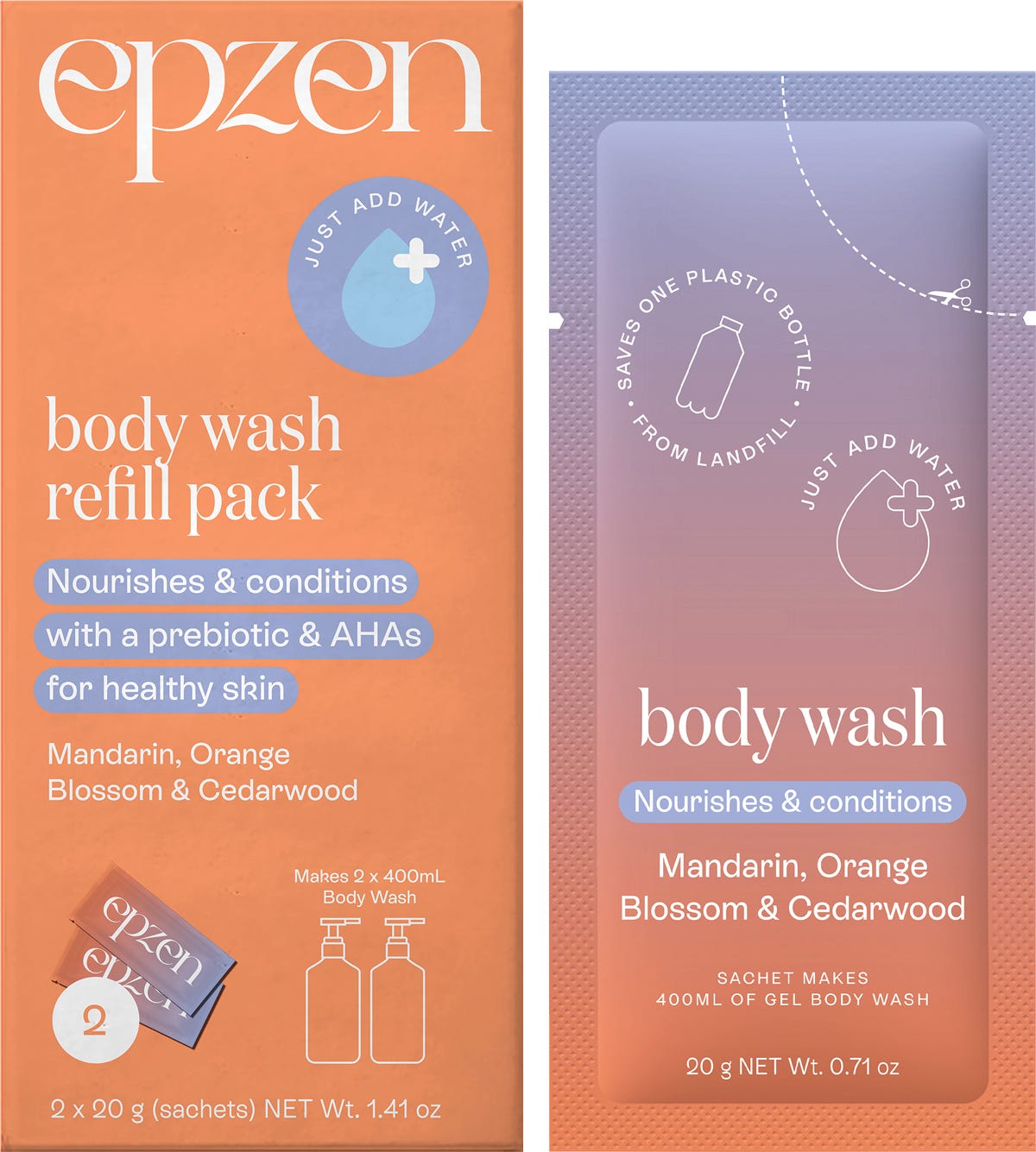 Body Wash Refill Pack Mandarin, Orange Blossom & Cedarwood 2pk