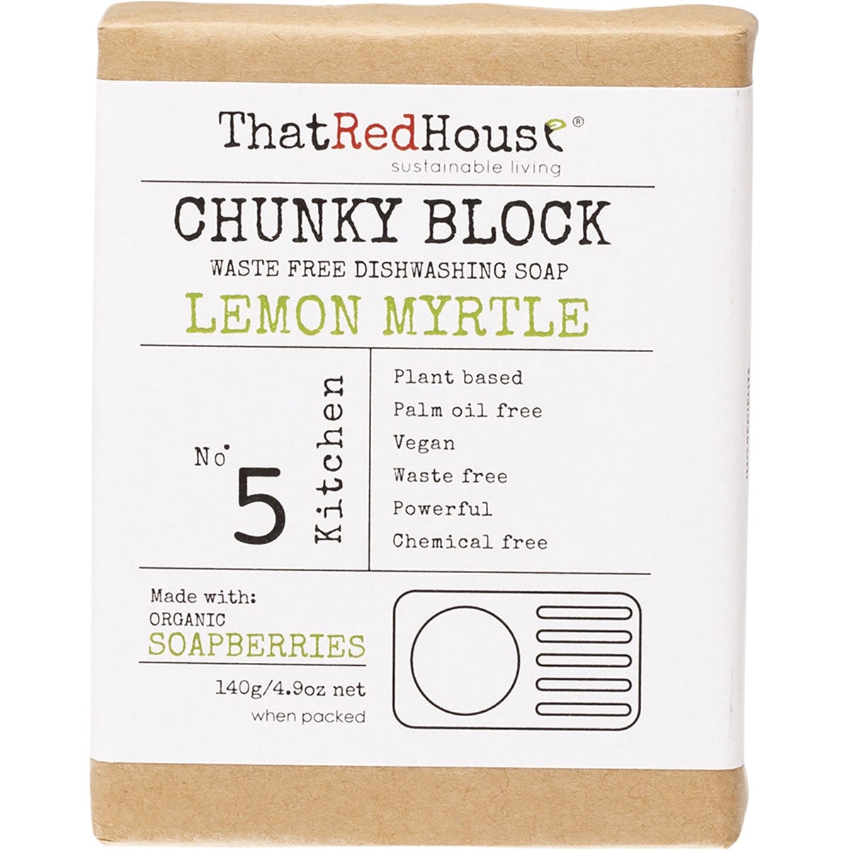 Chunky Block Dishwashing Soap Lemon Myrtle 140g
