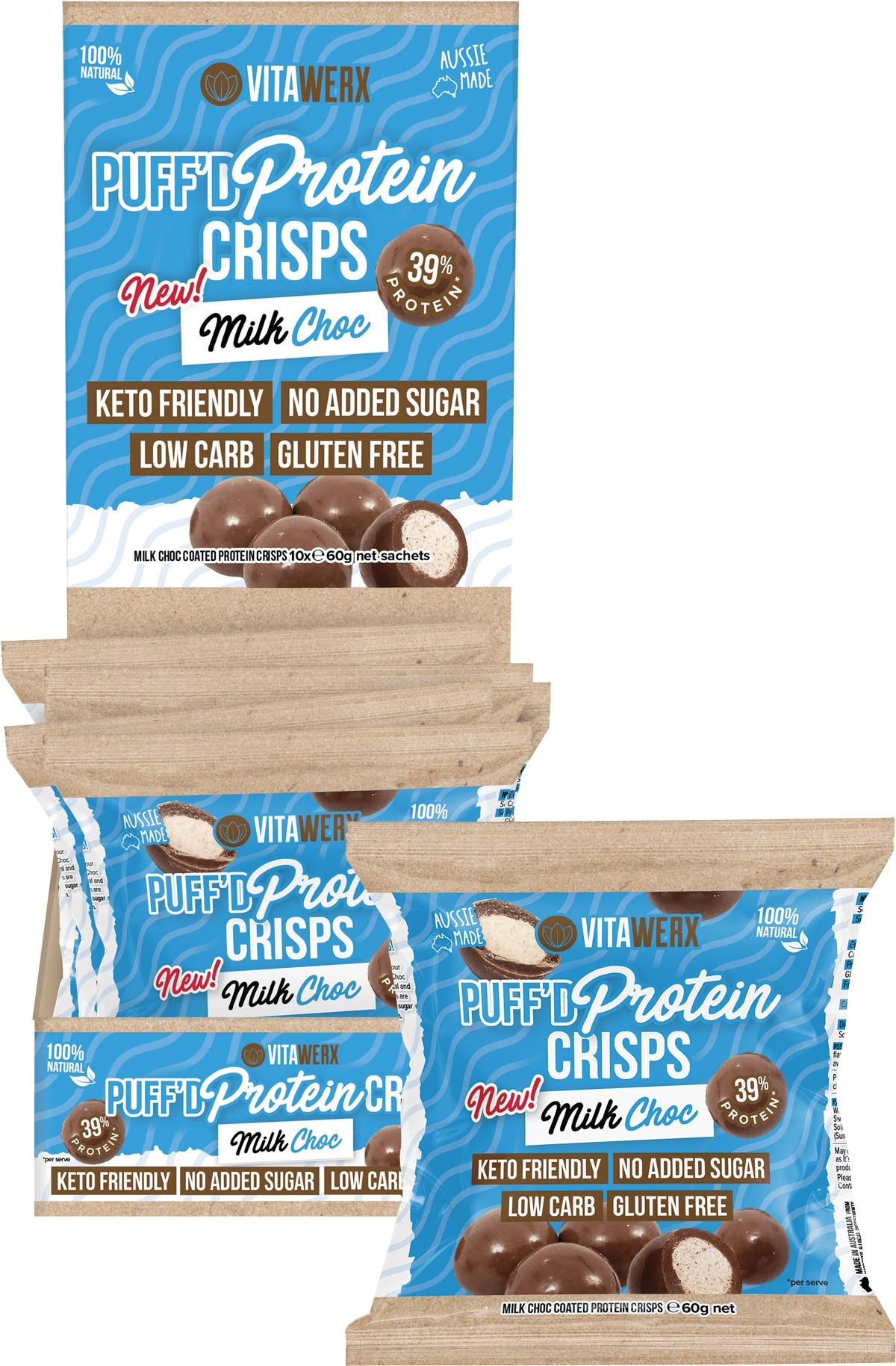Puff'd Protein Crisps Milk Choc 10x60g