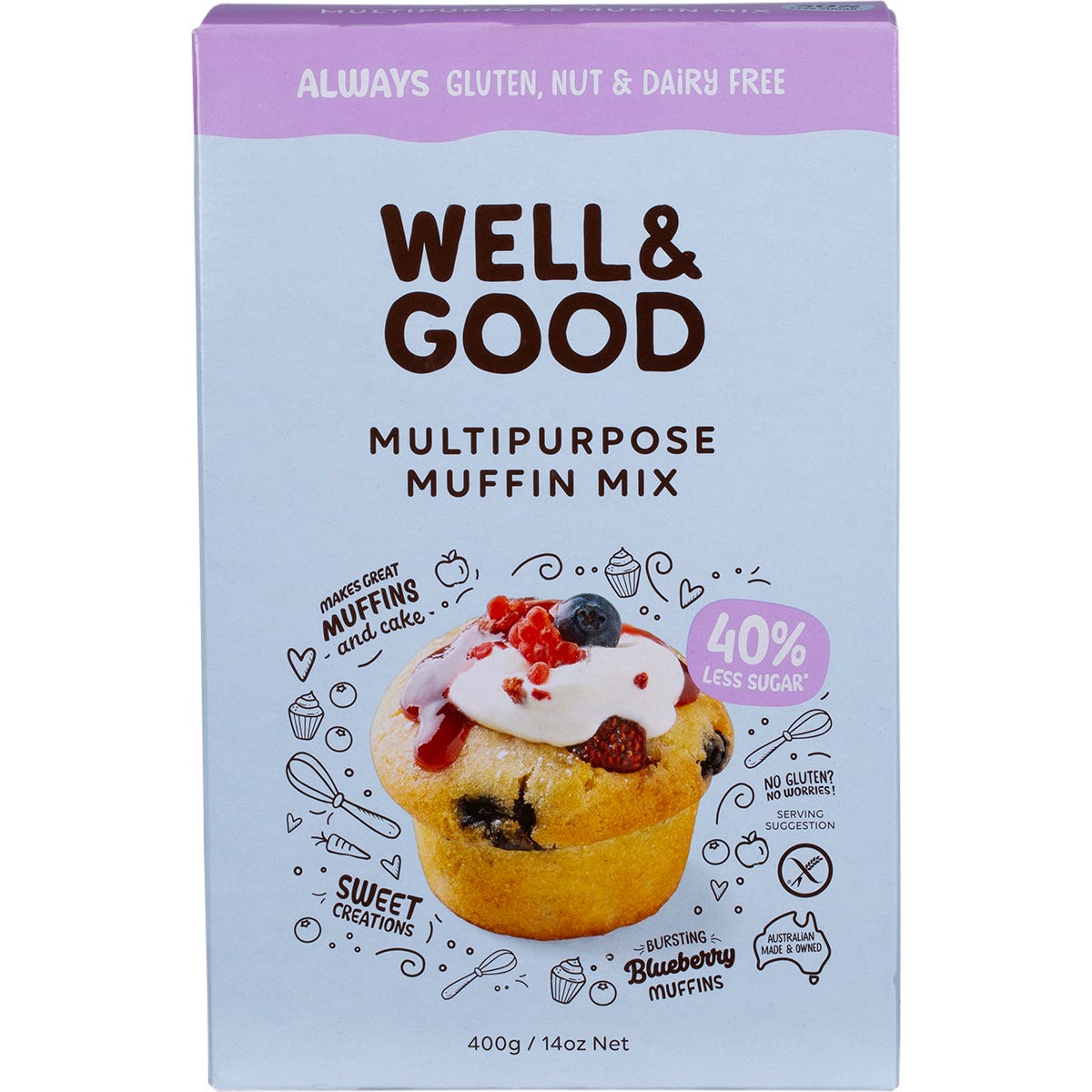WELL & GOOD Multipurpose Muffin Mix 40% Less Sugar 400g